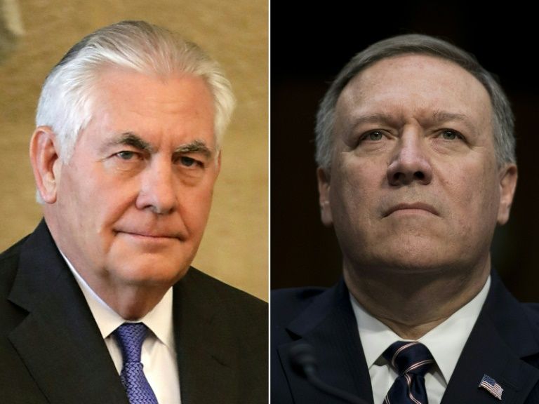 Montage photo réalisé le 13 mars 2018 montrant, à gauche, Rex Tillerson le 15 février 2018, et, à droite, Mike Pompeo le 12 j