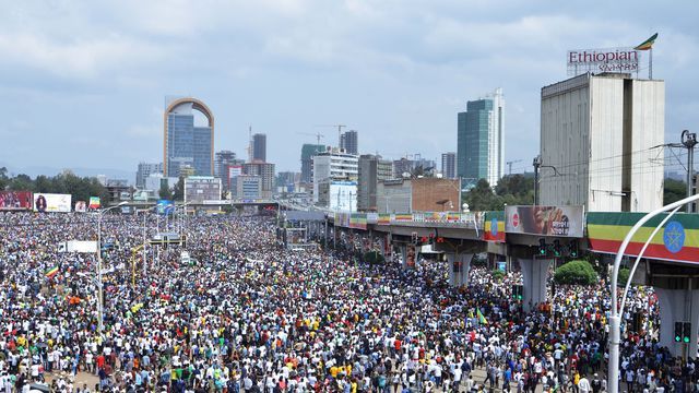 Des milliers de personnes réunies le 23 juin 2018 sur la place Meskel d'Addis Abeba pour soutenir le Premier ministre Abiy Ah