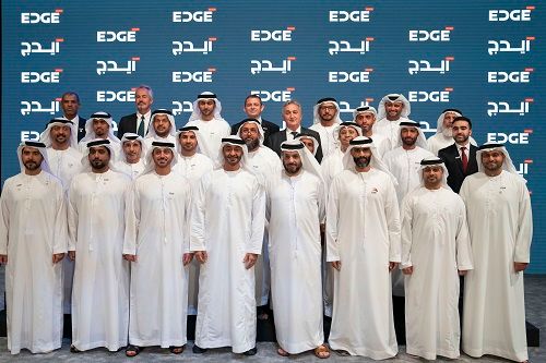 His Highness Sheikh Mohamed Bin Zayed Al Nahyan with the CEOs of the newly announced UAE Advanced Technology Company, EDGE (P