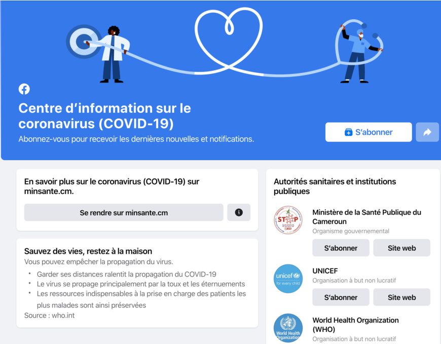 Facebook lance le Centre d'information sur le coronavirus dans 17 pays africains. © Facebook