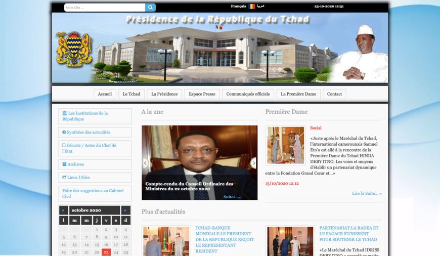 Ancien design du site de la Présidence du Tchad. © Capture d'écran