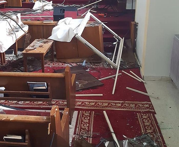 Dégâts causés à l’église adventiste de Boucherieh à Beyrouth, au Liban, après l’explosion du 4 août 2020. © Rick McEdward/MEN