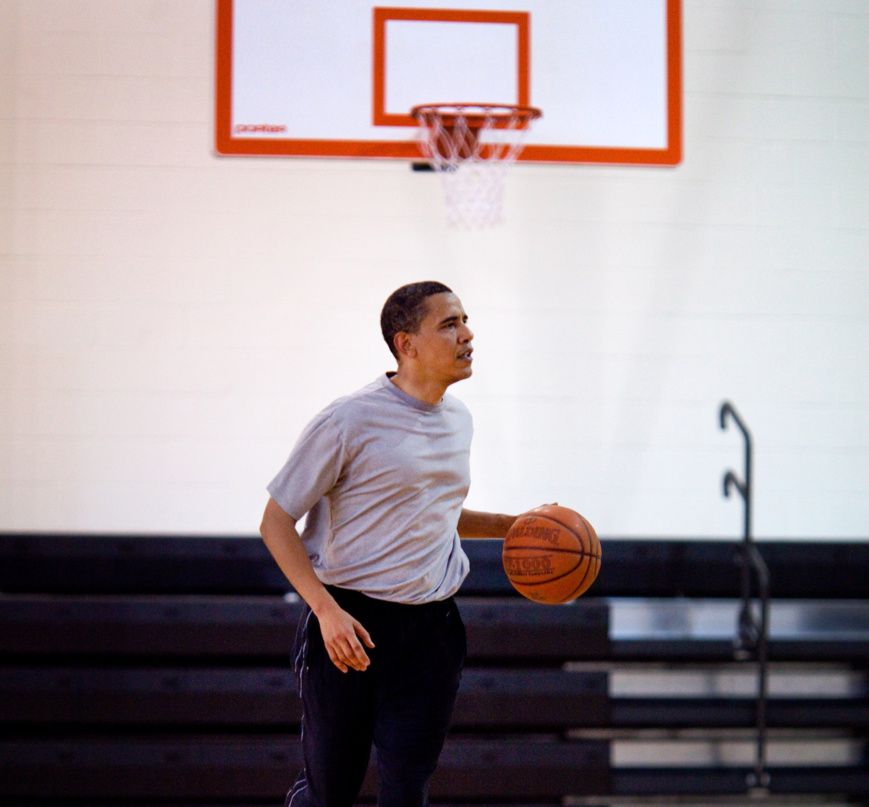 President Barack Obama plays basketball at Fort McNair in Washington, D.C. on May 9, 2009. © Official White House photo by Pe
