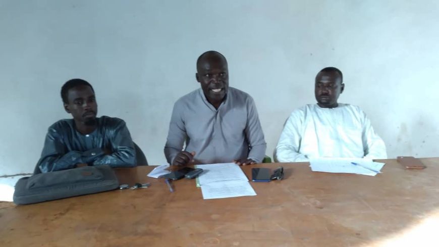 Innocent Topinaty, président du Rassemblement des jeunes cadres pour le soutien au Conseil militaire de transition (CMT). © G