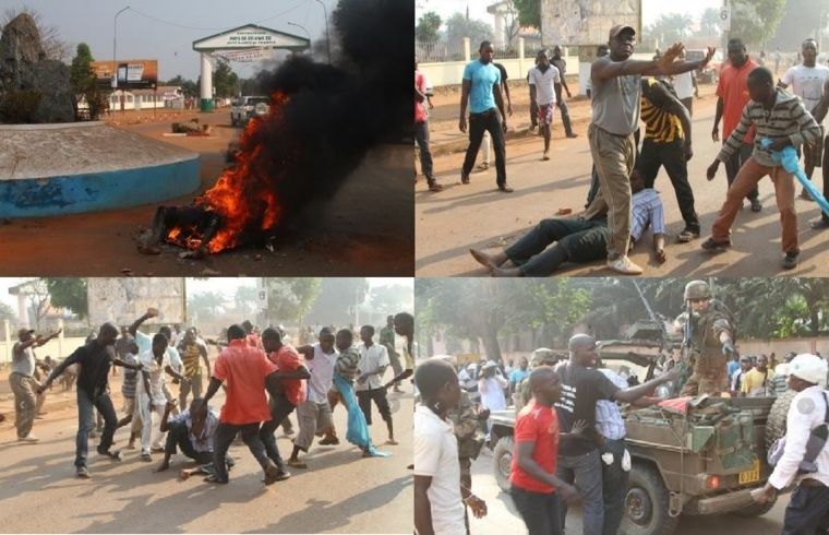 Le corps d'un musulman tchadien qui vient d'être brûlé au rond-point des Nations-Unis, quartier Sango, par des jeunes en colè
