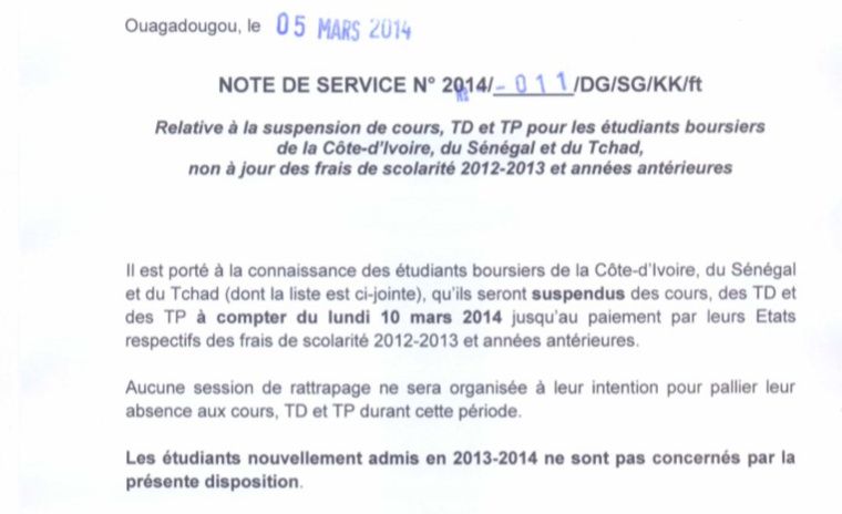 Burkina Faso : 400 étudiants tchadiens suspendus à cause du Tchad