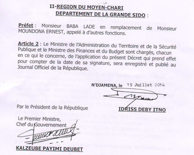 Tchad : Nommé préfet, Baba Ladé promet développement et aide aux réfugiés de RCA