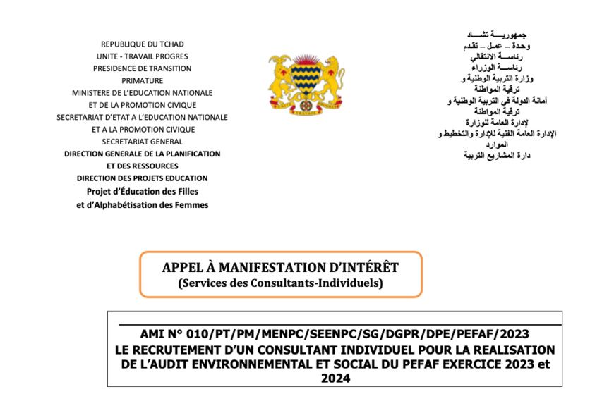 AMI pour le compte du Projet PEFAF