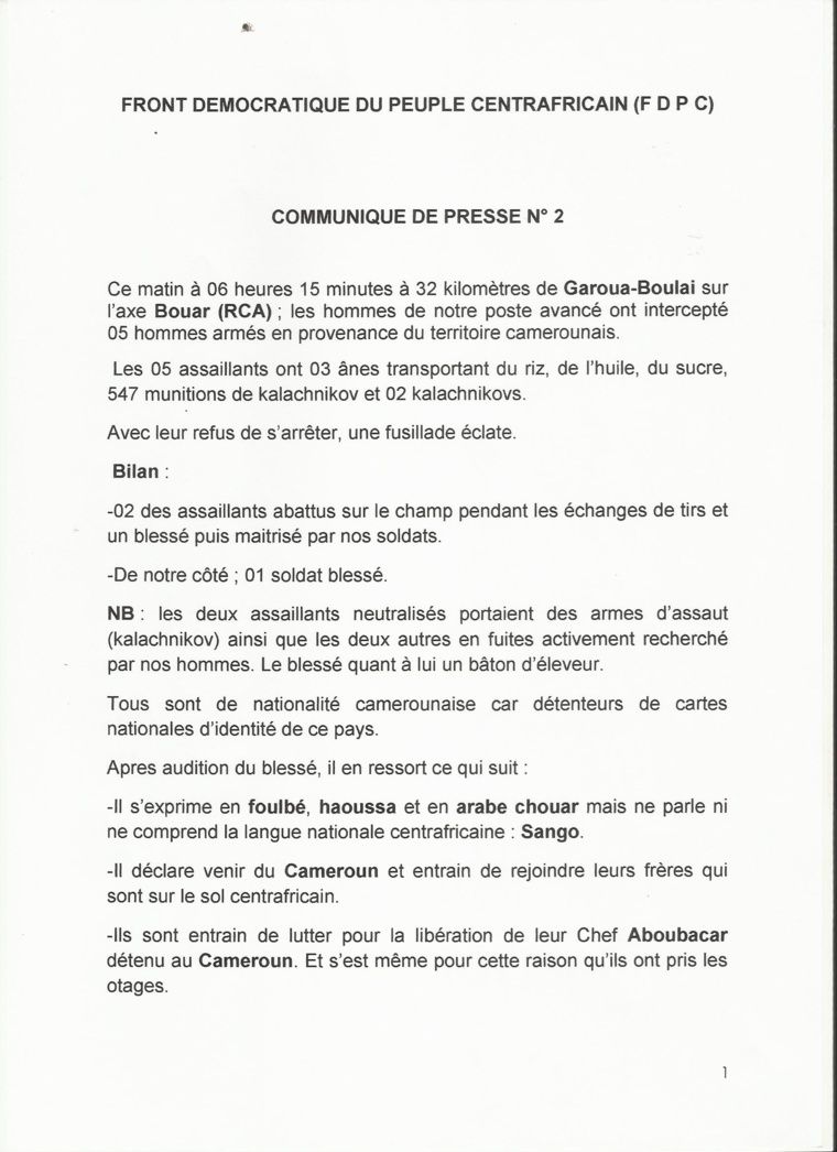 RCA : Fusillade entre combattants du FDPC et des hommes armés