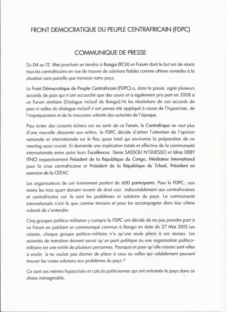 RCA : Le général Miskine demande au gouvernement d'abandonner les calculs politiques
