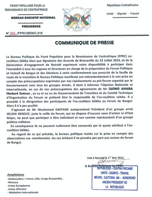 Forum de Bangui : L'ex-Président Djotodia revendique le quota attribué à l'ex-Séléka