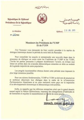 DJIBOUTI : Guelleh appelle à la reprise du dialogue mort-né entre gouvernement et opposition.