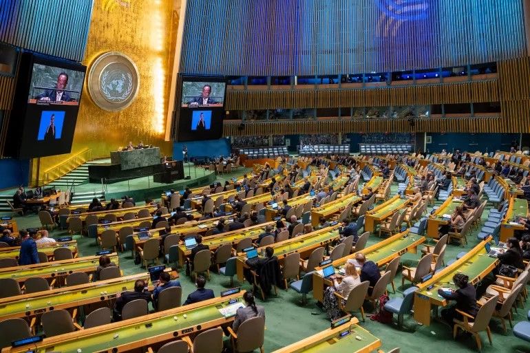 La salle de l'Assemblée générale lors du Sommet de l’Avenir au siège des Nations-Unies à New York, le 22 septembre 2024. Phot