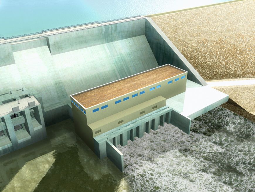 La maquette de l'usine de pied du projet hydroélectrique.
