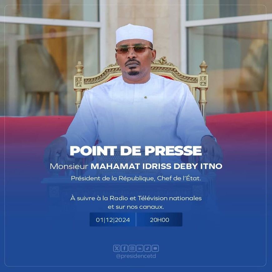 Tchad : le chef de l'État Mahamat Idriss Deby s'exprimera lors d'un point de presse