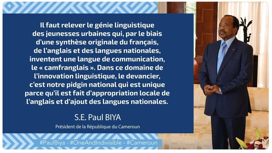 Cameroun : Paul Biya salue le "Camfranglais", langue de la jeunesse Camerounaise