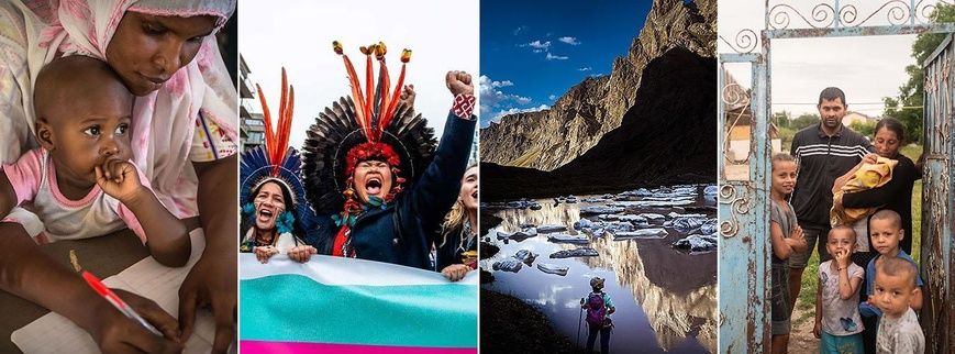 Les droits de l’homme sont positifs, essentiels et réalisables. Photo : de gauche à droite : ONU/Harandane Dicko, NurPhoto, B