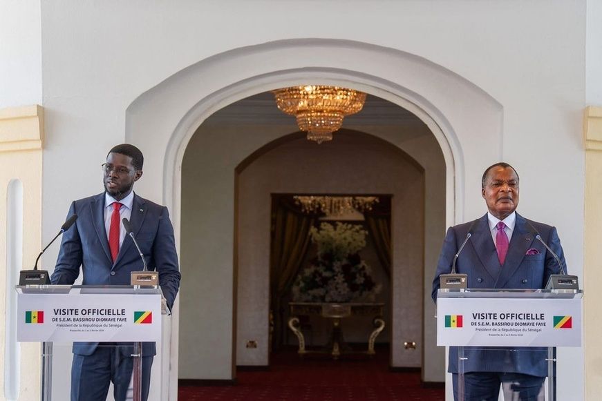 Bassirou Diomaye Faye et Sassou N'Guesso, au cours de la conférence de presse