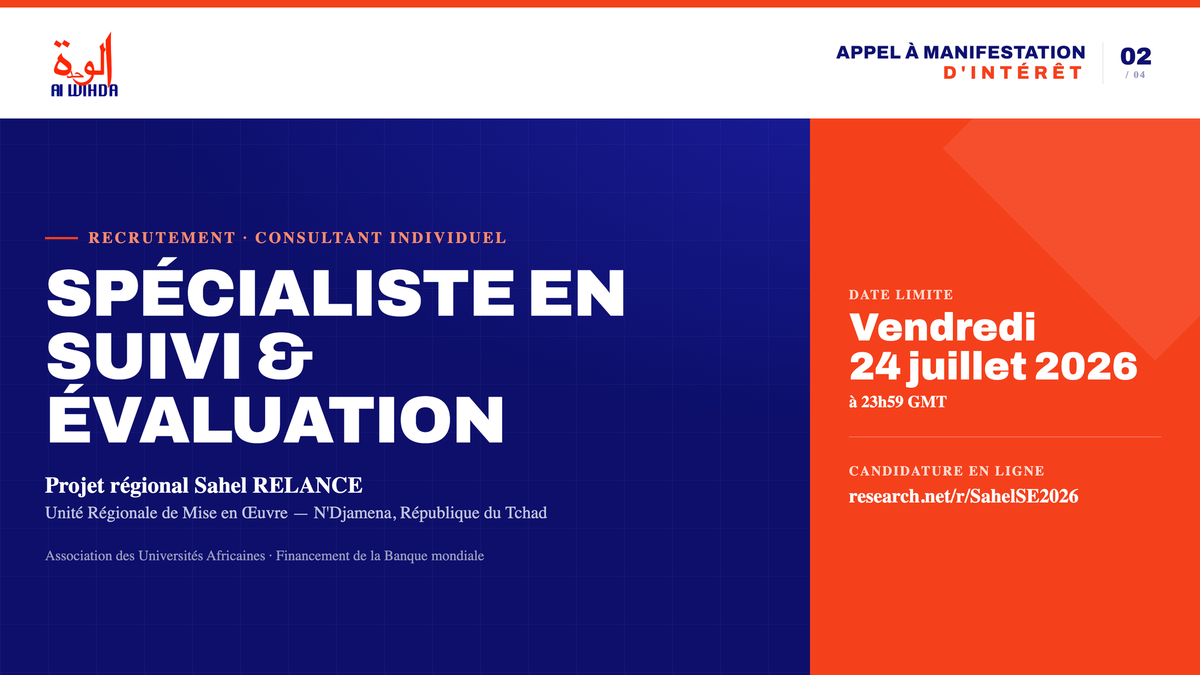 Projet Sahel RELANCE : Avis d'Appel à Manifestation d'Intérêt pour le recrutement d'un Spécialiste en Suivi & Evaluation