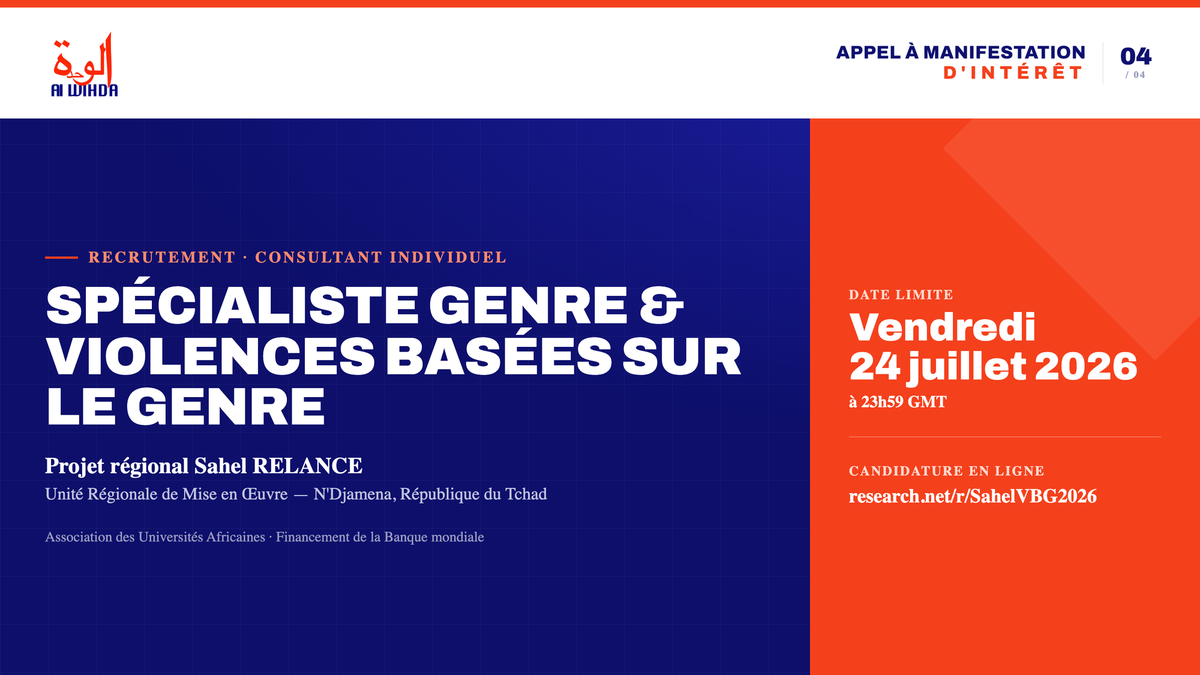 Projet Sahel RELANCE : Avis d'Appel à Manifestation d'Intérêt pour un Spécialiste Genre & Violences Basées sur le Genre