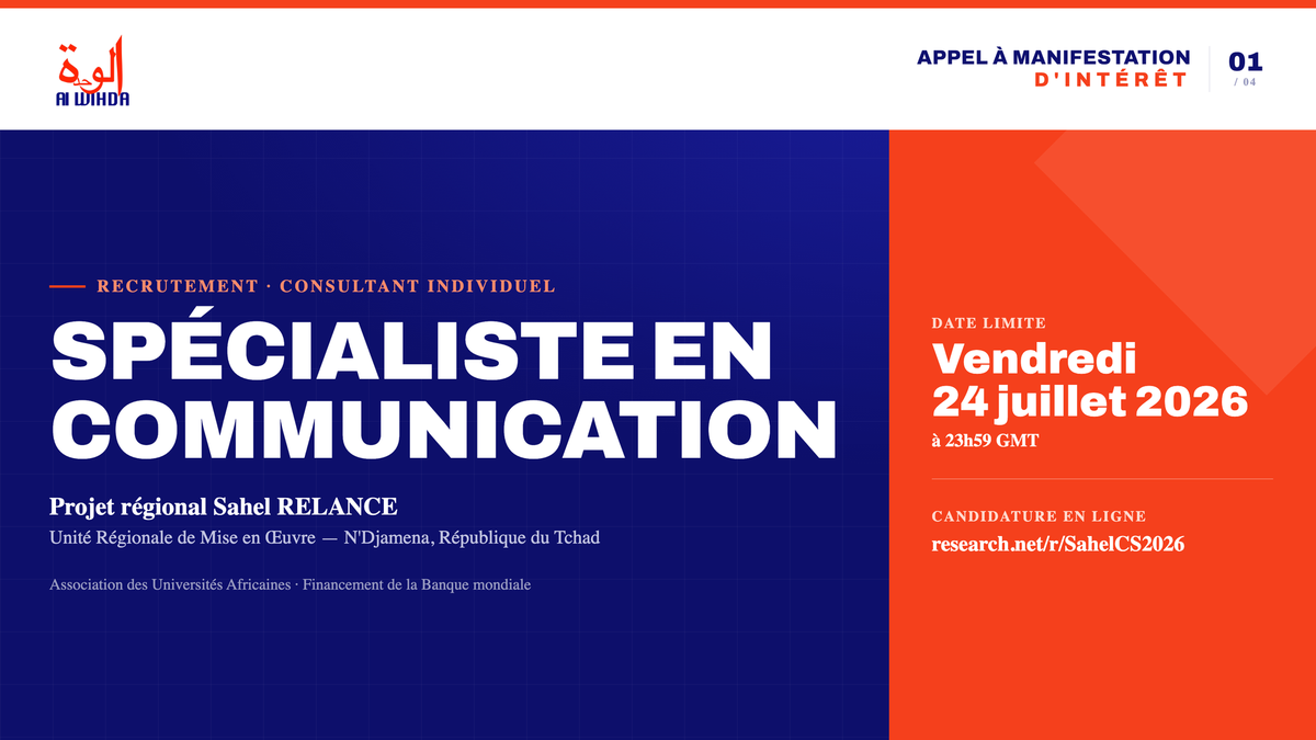 Projet Sahel RELANCE : Avis à Manifestation d'Intérêt pour un Spécialiste en Communication du Projet