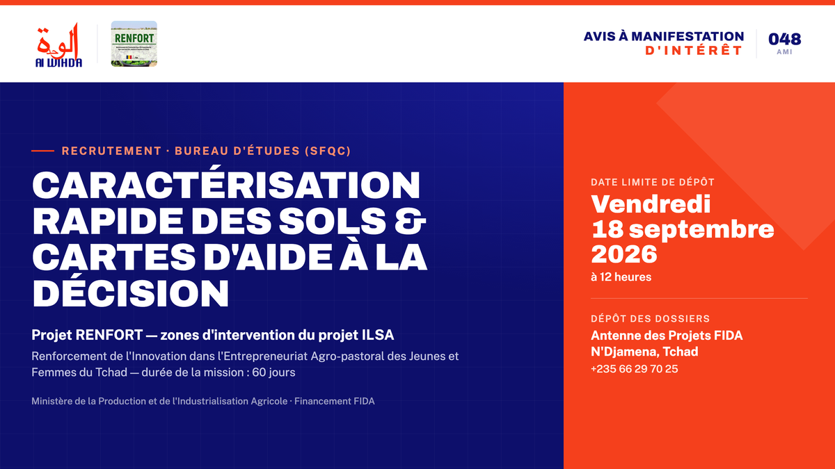 Tchad : le projet RENFORT recherche un cabinet pour la caractérisation rapide des sols