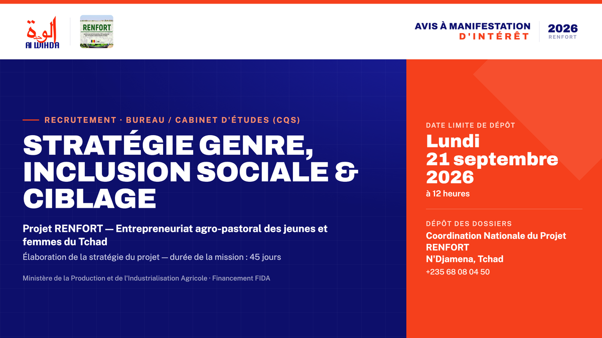 Tchad : le projet RENFORT recherche un cabinet pour élaborer sa stratégie genre et inclusion sociale