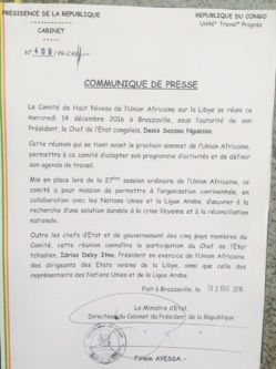 Crise Libyenne : le comité de haut niveau se réunit ce 14 décembre à Brazzaville