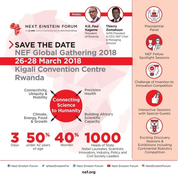 Kigali : Compte à rebours pour la prochaine Rencontre Internationale du Next Einstein Forum Einstein 2018