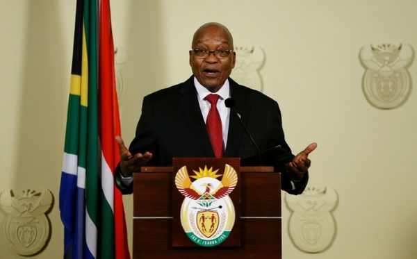 Le président sud-africain Jacob Zuma, annonçant sa démission au cours d'une conférence de presse le 14 février 2018 à Pretori