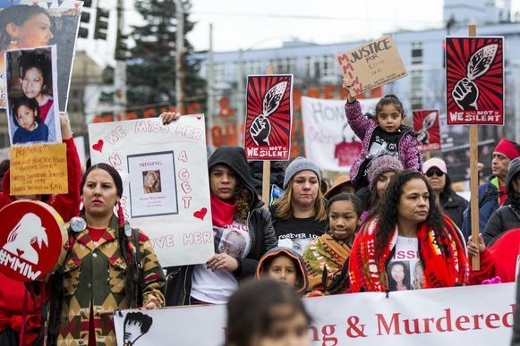 The Native American Women’s March in Seattle (January 2017) demanded justice for Missing and Murdered Indigenous Women, one o