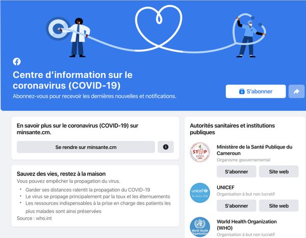 Facebook lance le Centre d'information sur le coronavirus dans 17 pays africains. © Facebook
