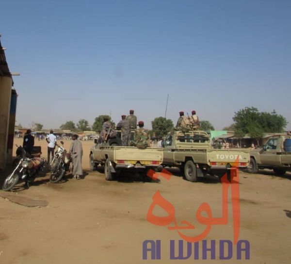 Des forces de défense et de sécurité positionnées à Goz Beida lors d'un évènement. Février 2020. © Mahamat Issa Gadaya/Alwihd