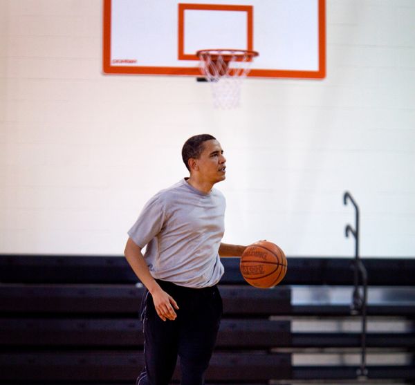 President Barack Obama plays basketball at Fort McNair in Washington, D.C. on May 9, 2009. © Official White House photo by Pe