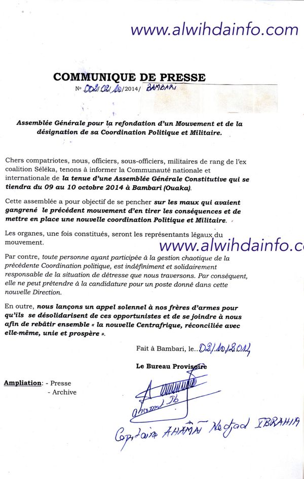 RCA : D'ex-Séléka lancent un "appel solennel à leurs frères d'armes pour se désolidariser"