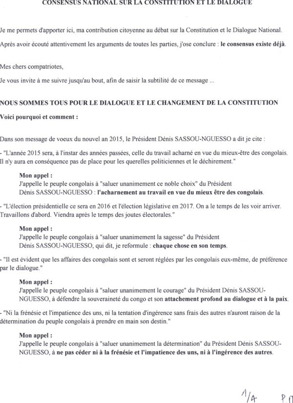 Le consensus national sur la constitution et le dialogue : Une "bombe" à destination de Mpila