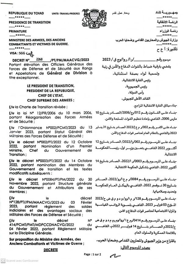 Tchad: 16 officiers Généraux élevés au rang de Général de division