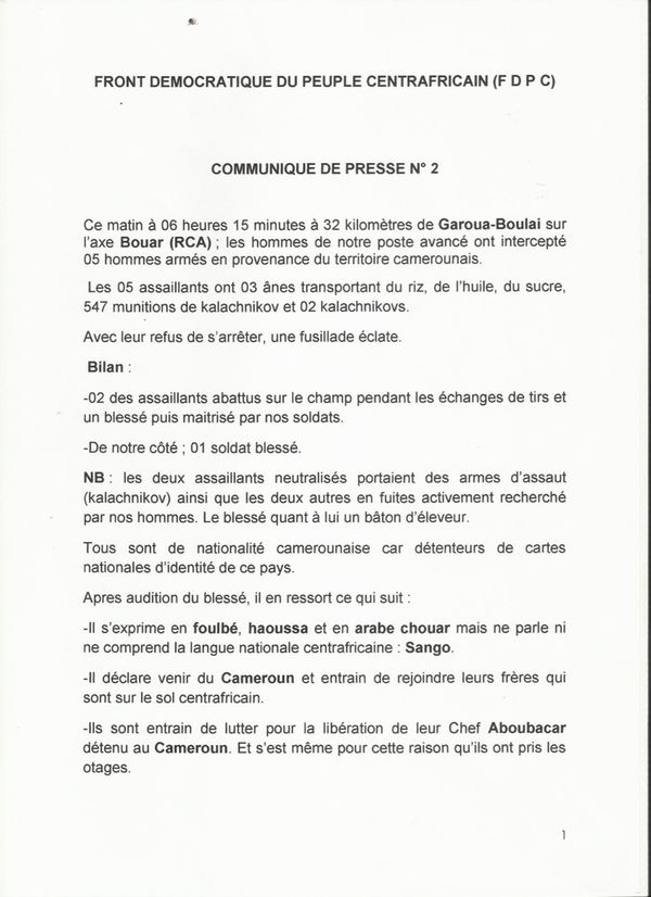 RCA : Fusillade entre combattants du FDPC et des hommes armés