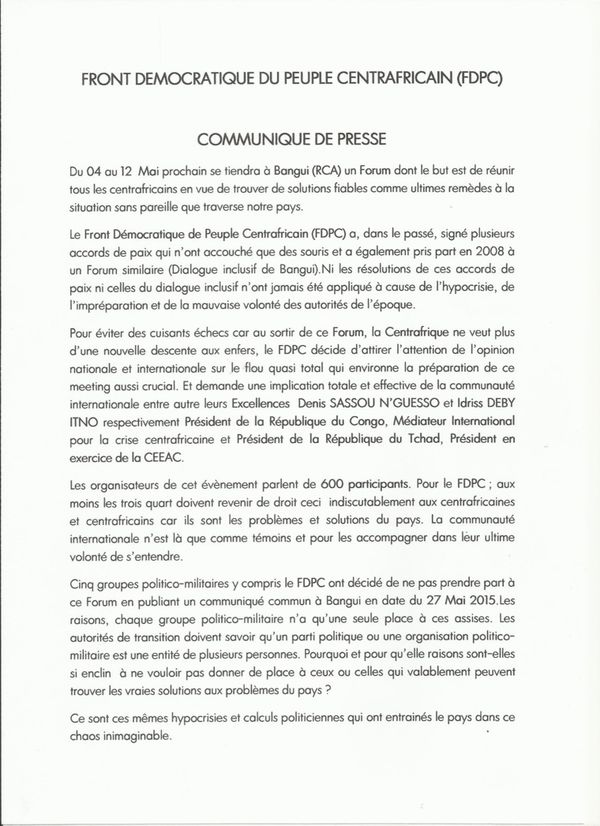 RCA : Le général Miskine demande au gouvernement d'abandonner les calculs politiques