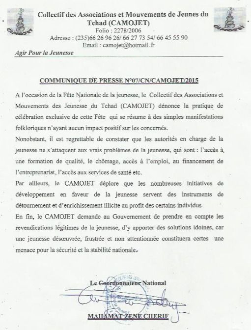 Tchad : Le CAMOJET agacé par les célébrations folkloriques