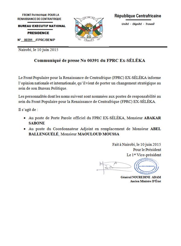 Centrafrique: L'ancien ministre Abakar Saboun nommé porte parole de l'Ex-Séléka