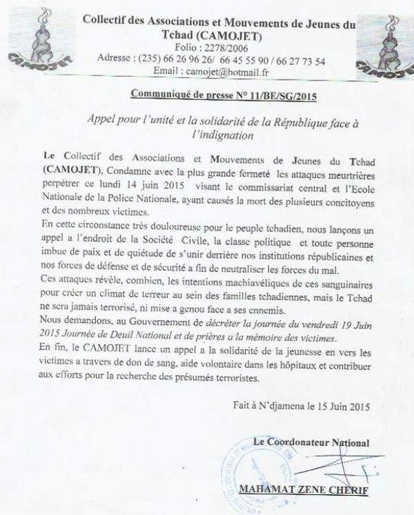 Boko Haram : Le Tchad ne sera jamais terrorisé, assure le CAMOJET