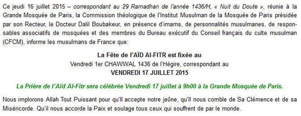 Aid el Fitr 2015, fête de Ramadan en France est le vendredi [OFFICIEL]
