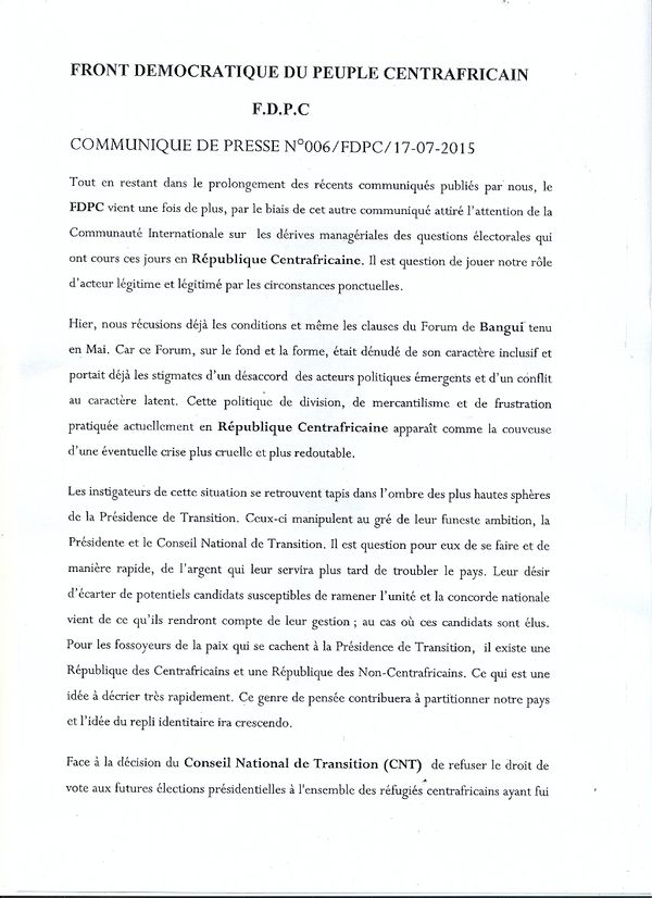 Centrafrique : Le FDPC veut mettre à contribution une expérience militaire stratégique