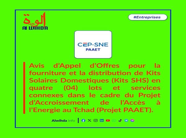 Tchad : Avis d'Appel d'Offres pour Fournitures de Kits Solaires Domestiques (Projet PAAET)