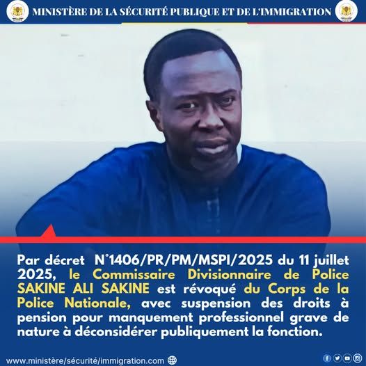 Tchad : Révocation d’un Commissaire Divisionnaire pour « manquement professionnel grave »