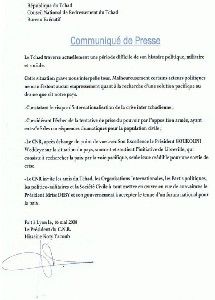 Tchad: communiqué du CNR