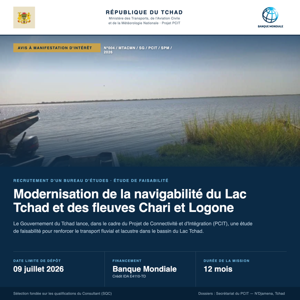 Projet PCIT : recrutement d'un bureau d'études chargé d'élaborer une étude de faisabilité