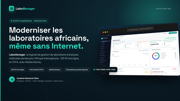 Santé numérique : après BAC 235, le Tchadien Izzedine Mahamat Abba lance LaboManager, un logiciel qui modernise les laboratoires même sans Internet