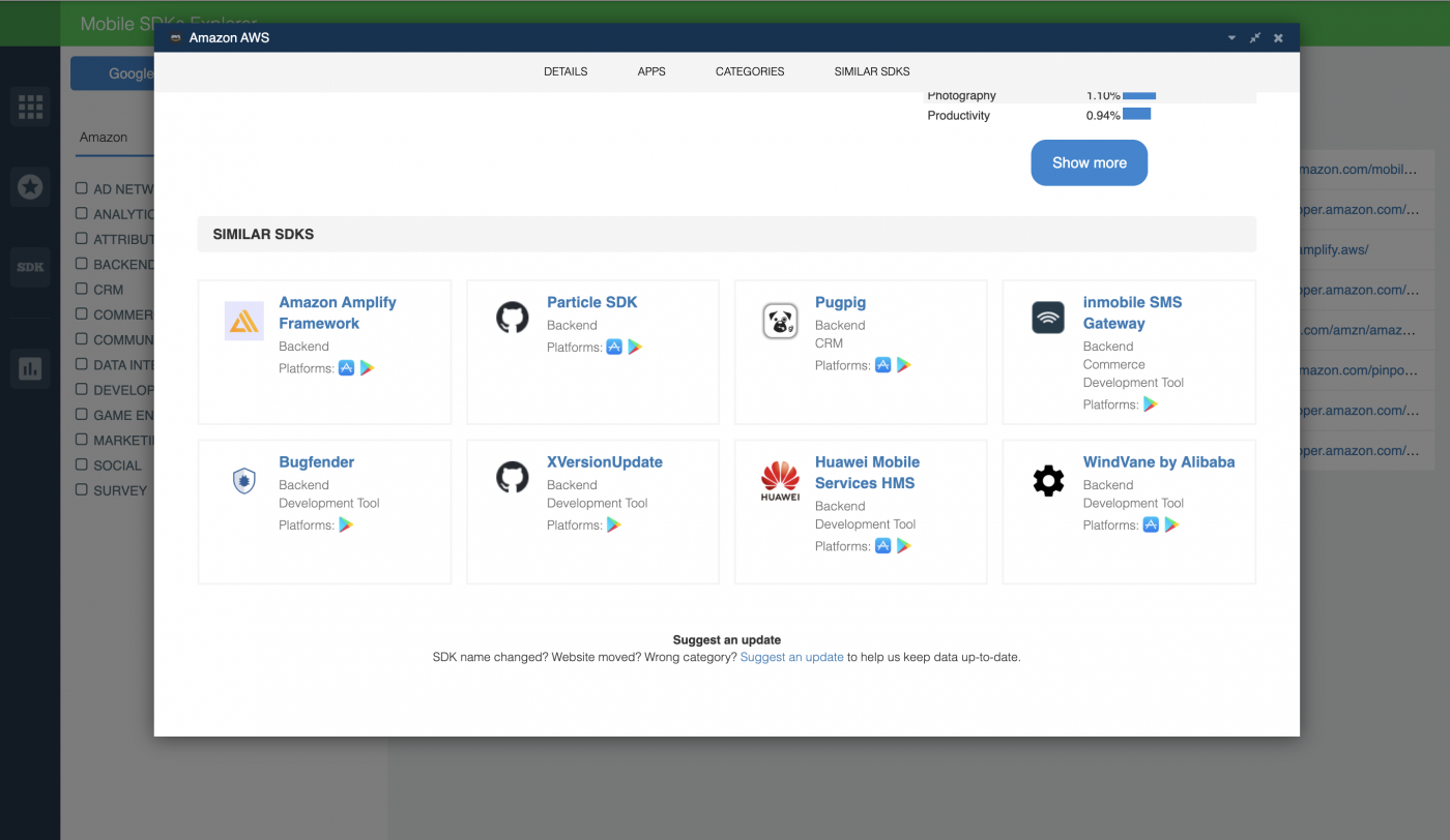 Similar SDKs — 42matters SDK Explorer.
